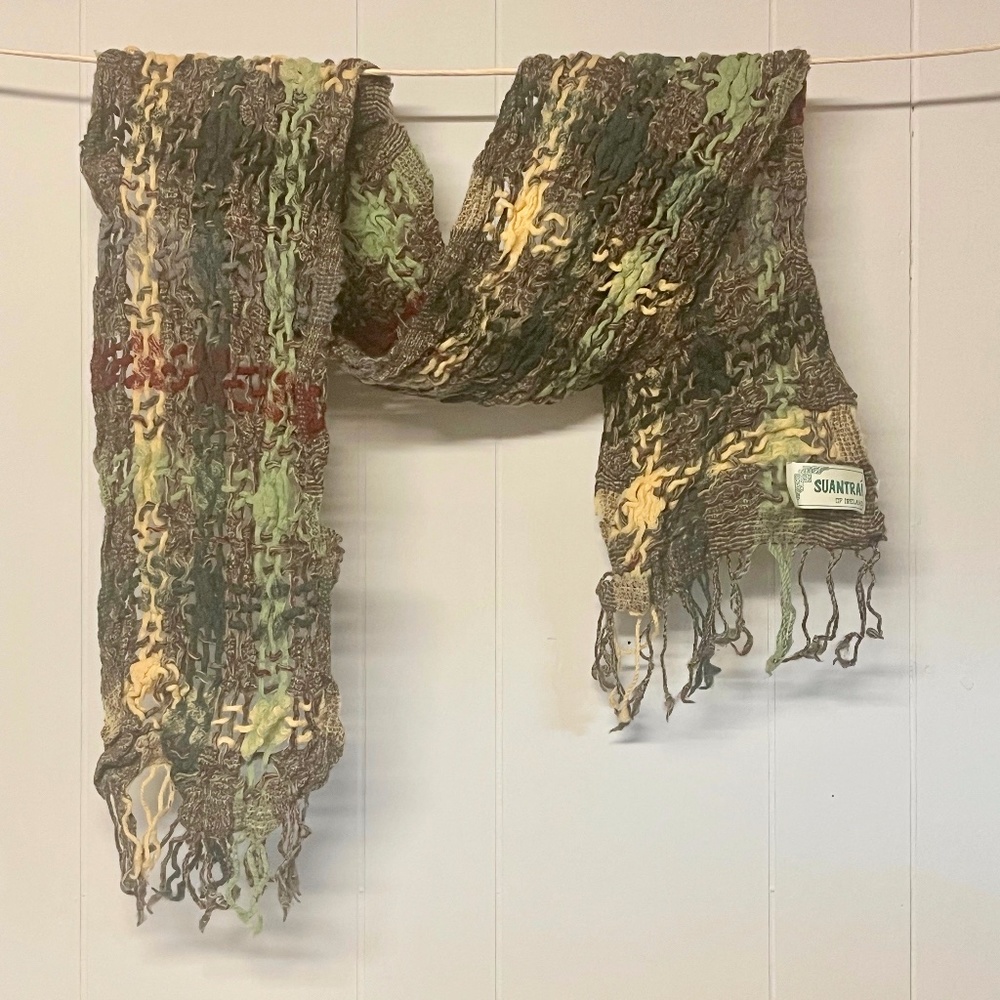 SUANTRAI Irish Wool Scarf - crazy knit, open weave, winter warm